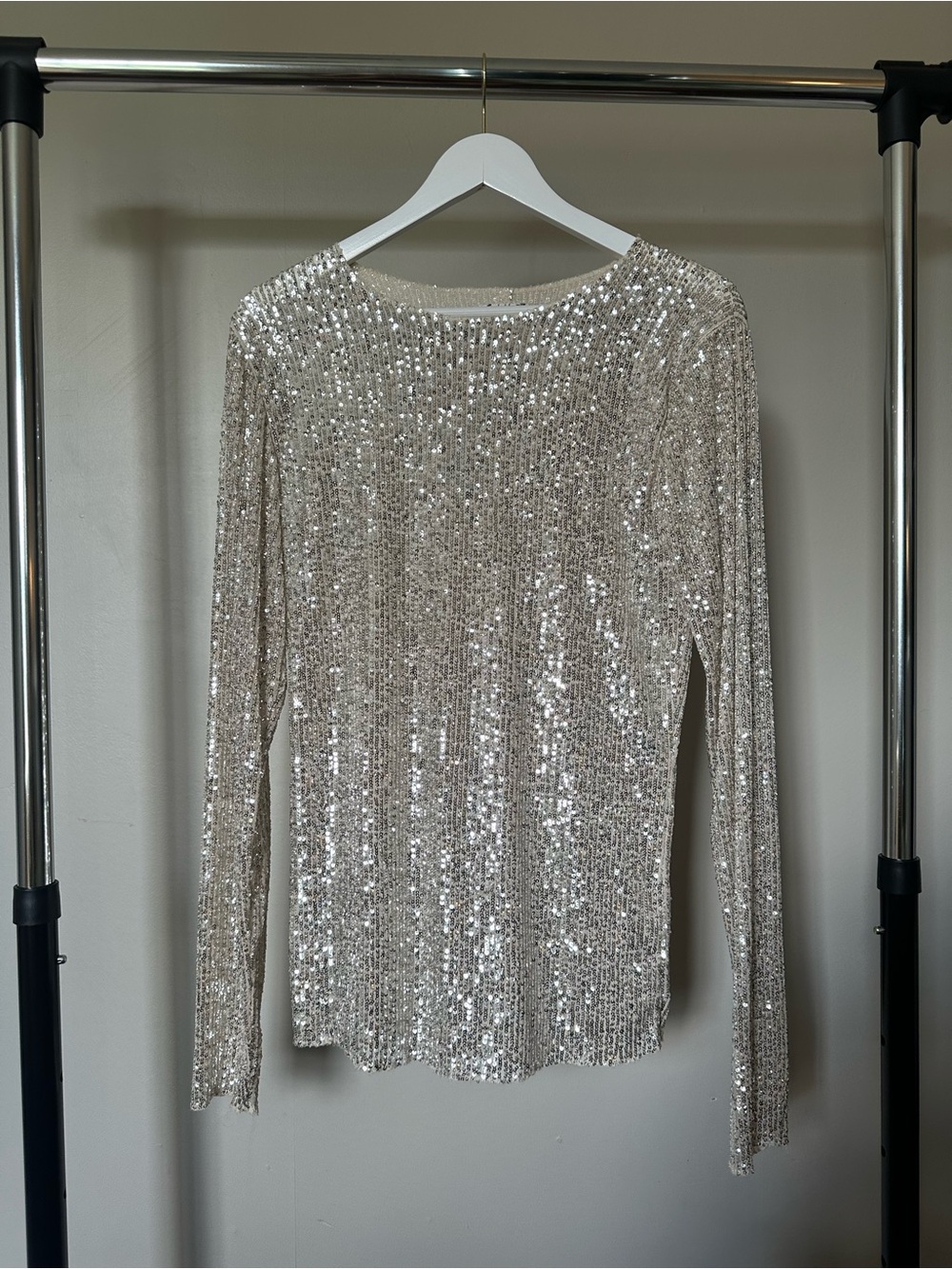 Free People Silver Sequin Long-Sleeve Top